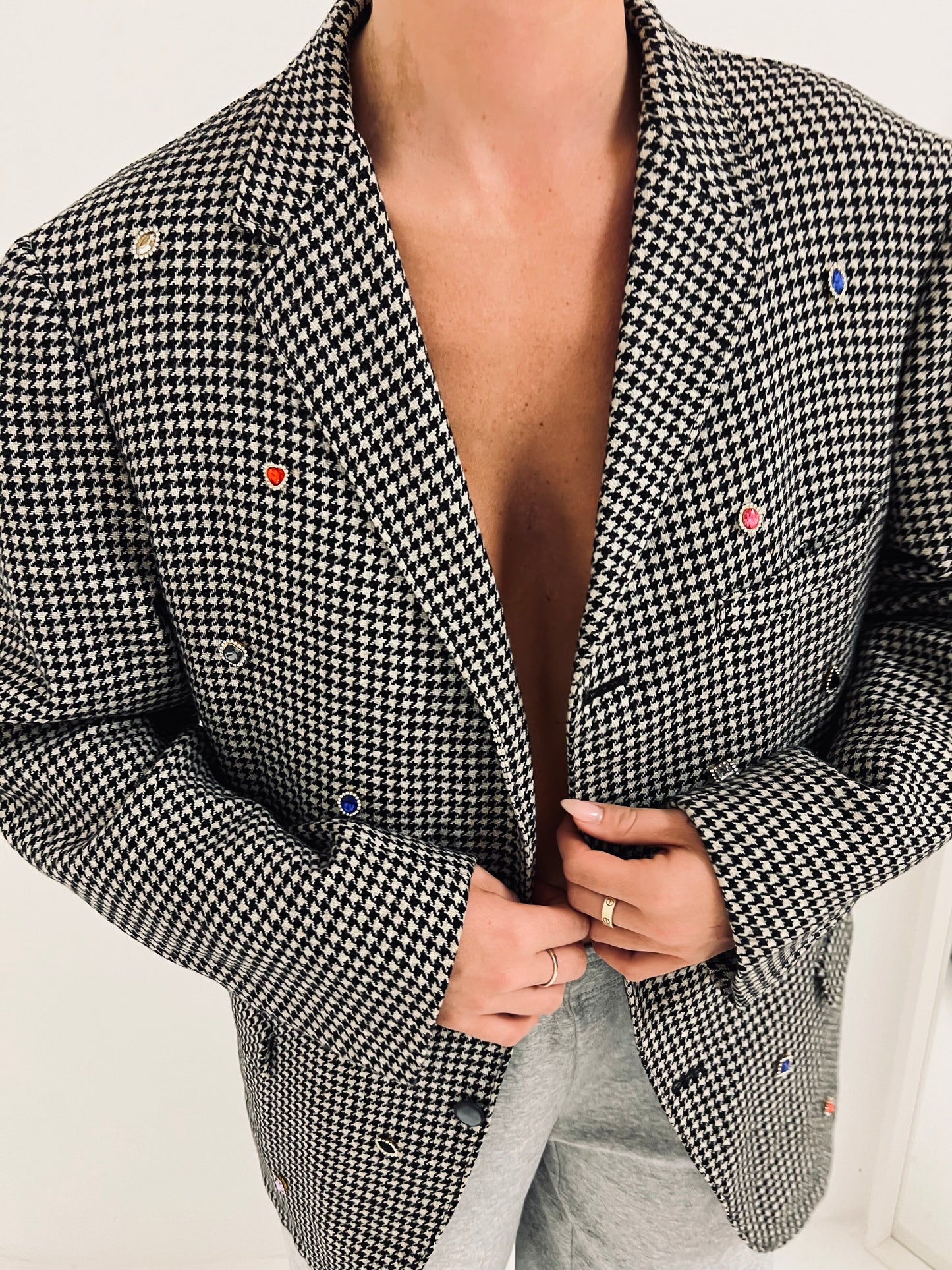 Vintage Dogtooth Charm Blazer