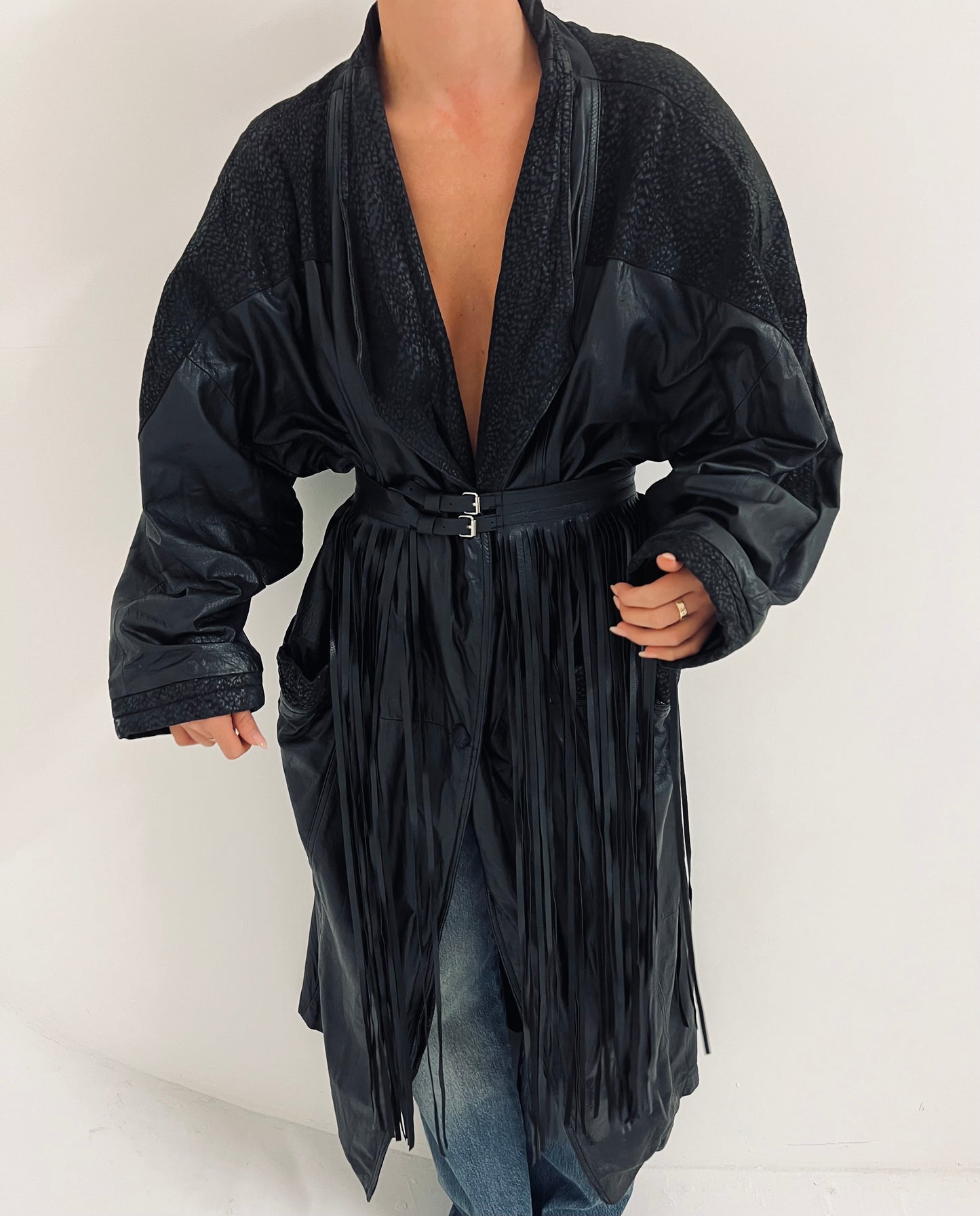 Vintage Black Leather Belt Trench