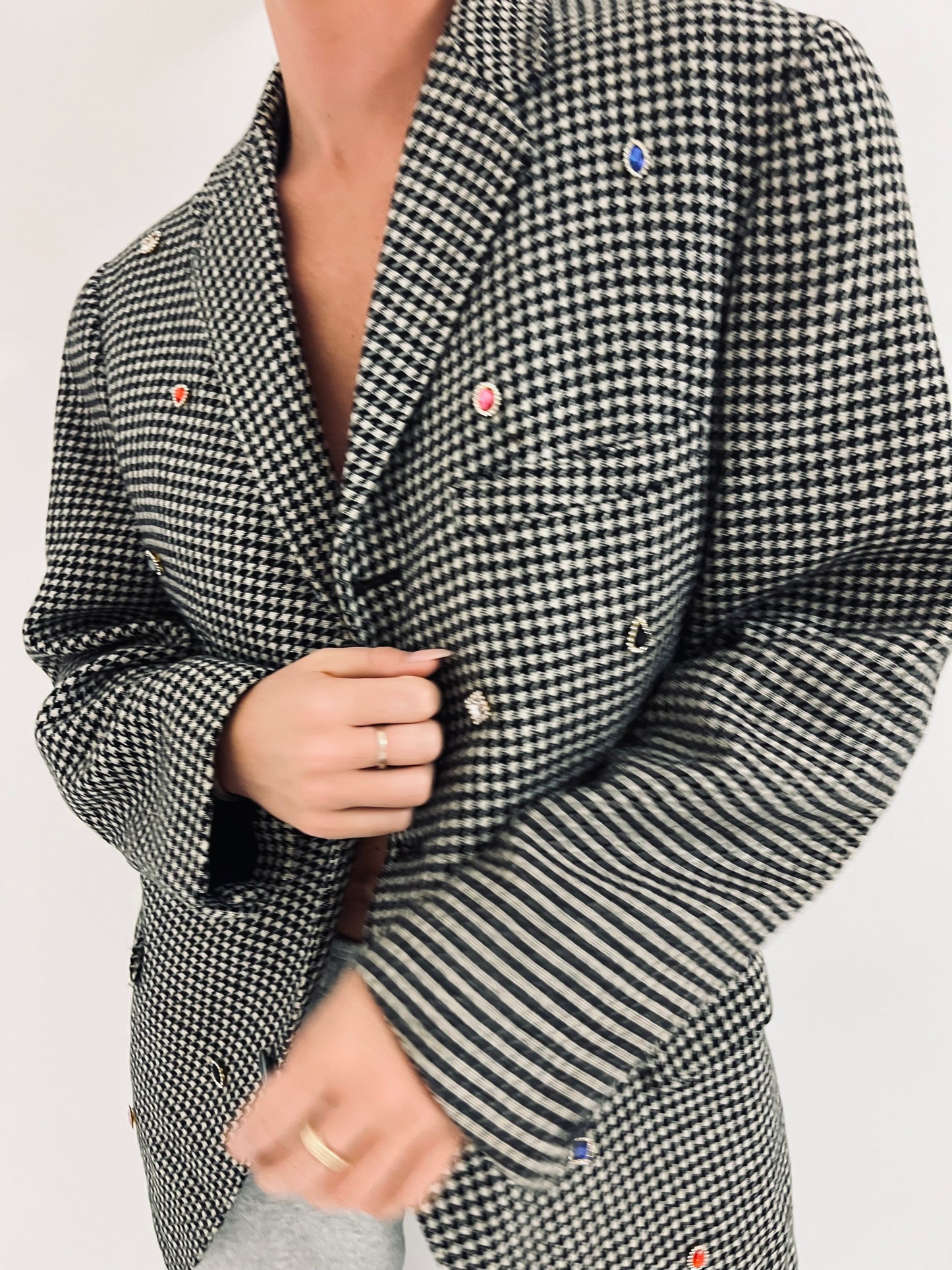 Vintage Dogtooth Charm Blazer