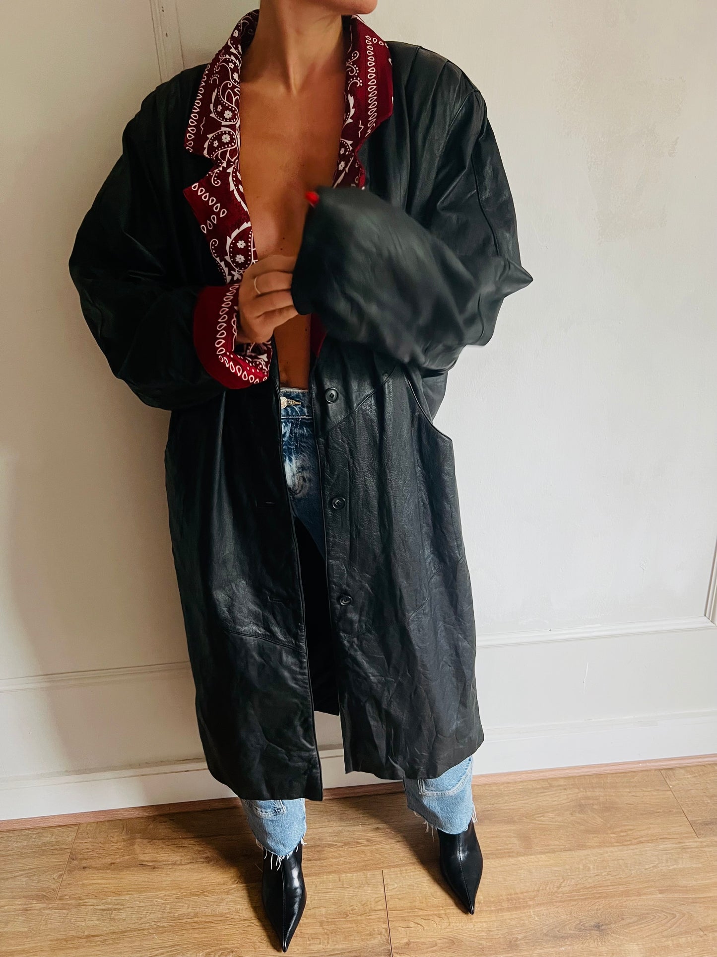 Longline Black Leather Bandana Trench