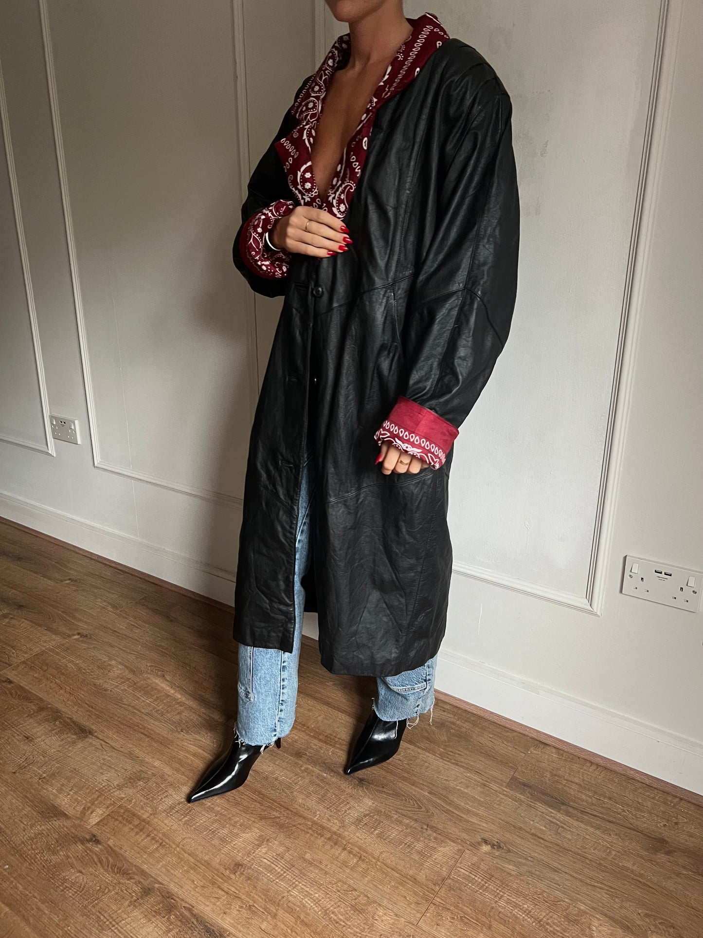 Longline Black Leather Bandana Trench