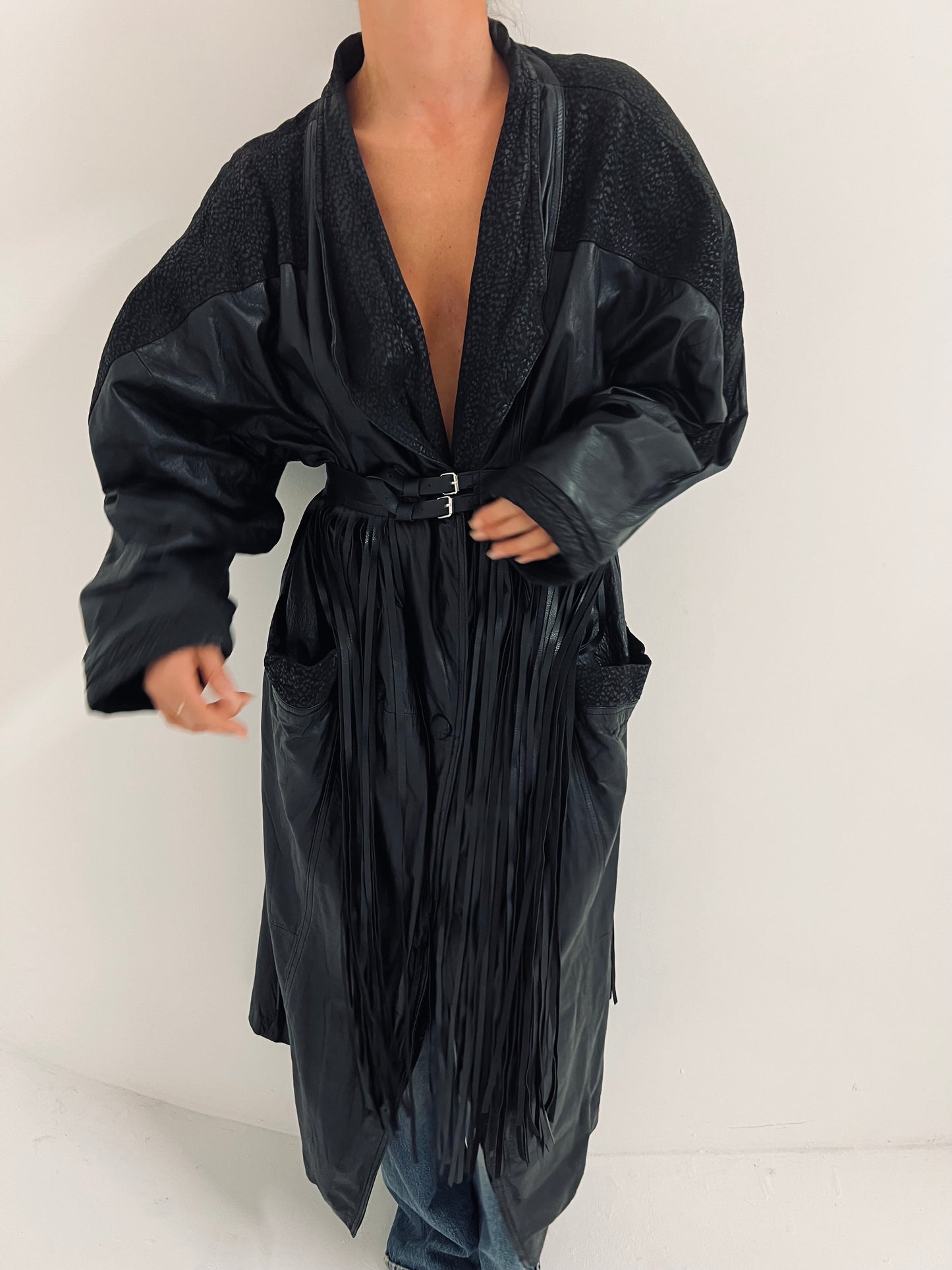 Vintage Black Leather Belt Trench
