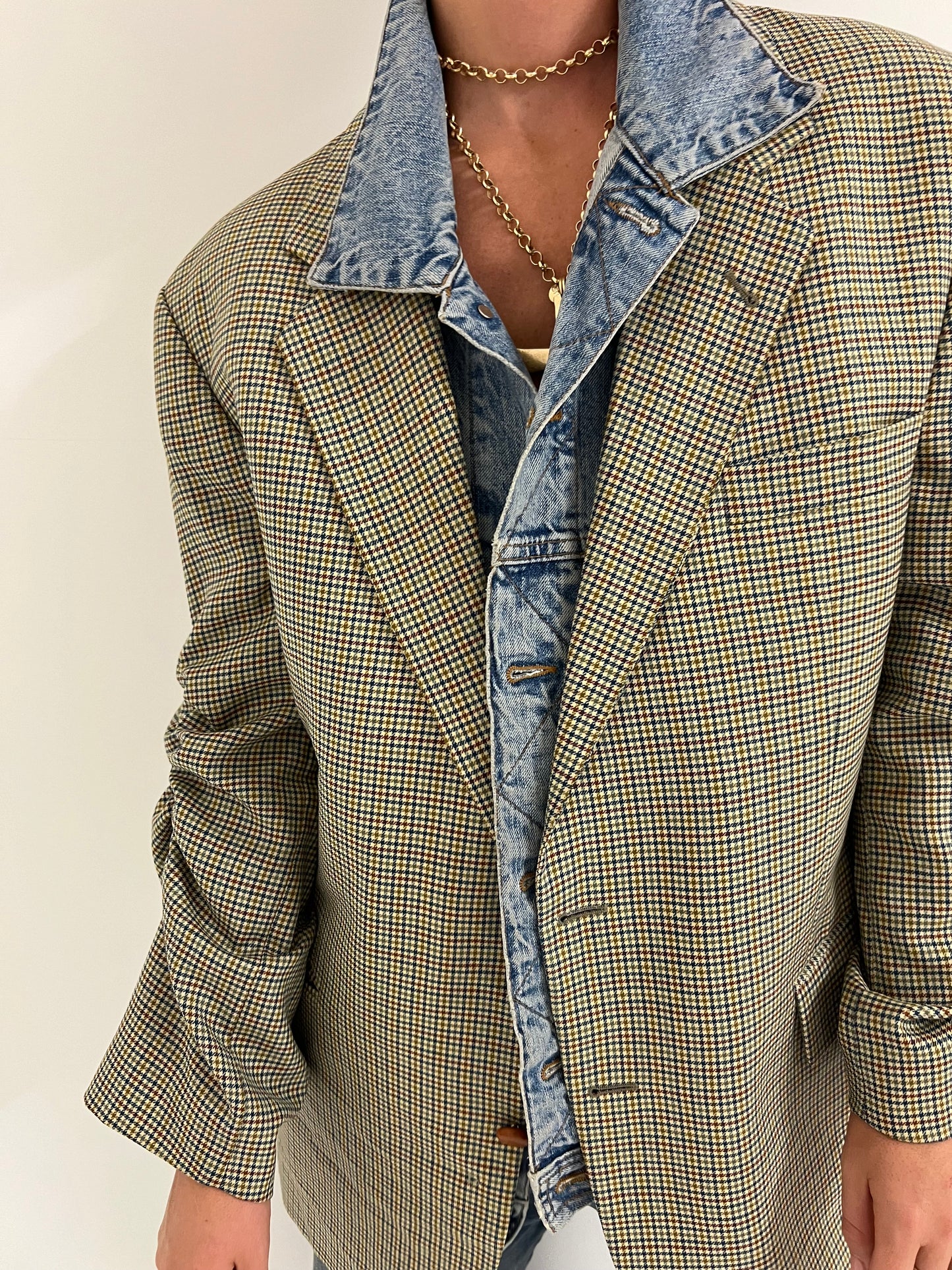 Vintage Check Blazer & Denim Waistcoat