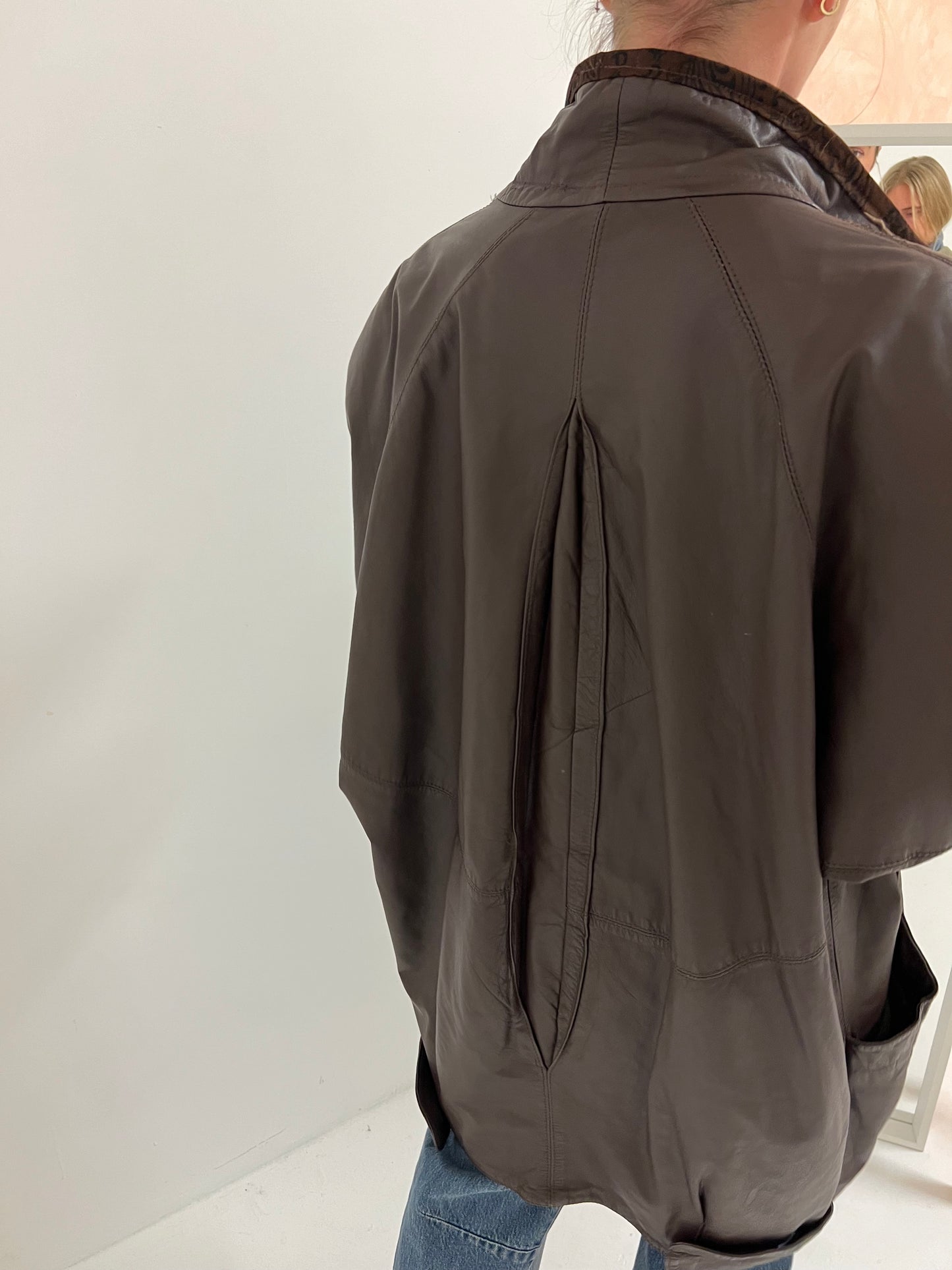 Oversized Brown Leather Jacket