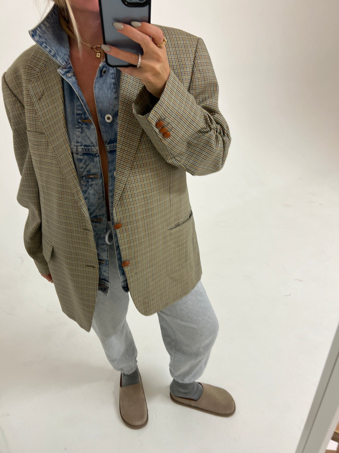 Vintage Check Blazer & Denim Waistcoat