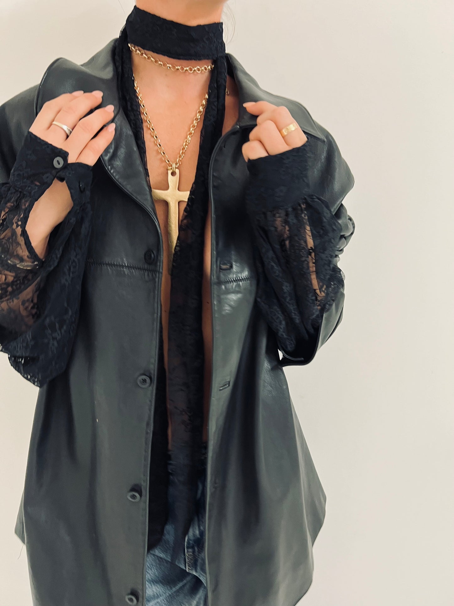 Vintage Lace & Leather Blazer