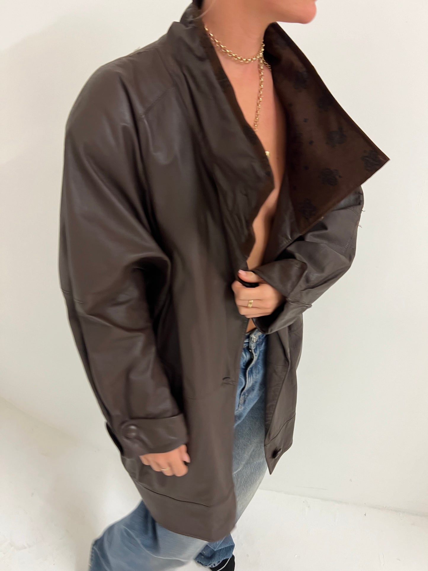 Oversized Brown Leather Jacket