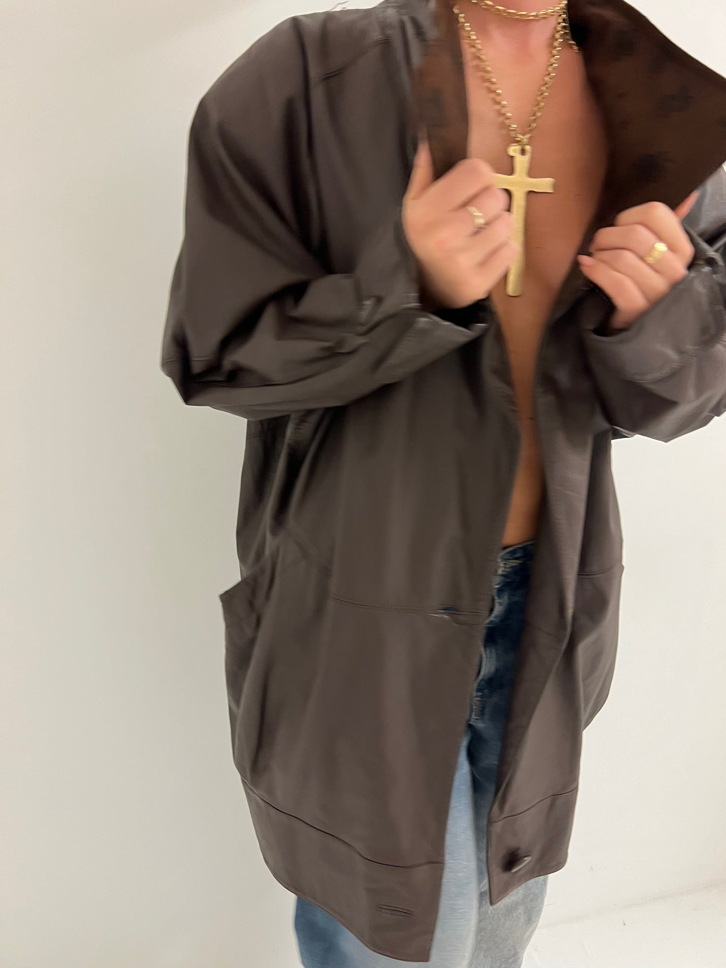 Oversized Brown Leather Jacket