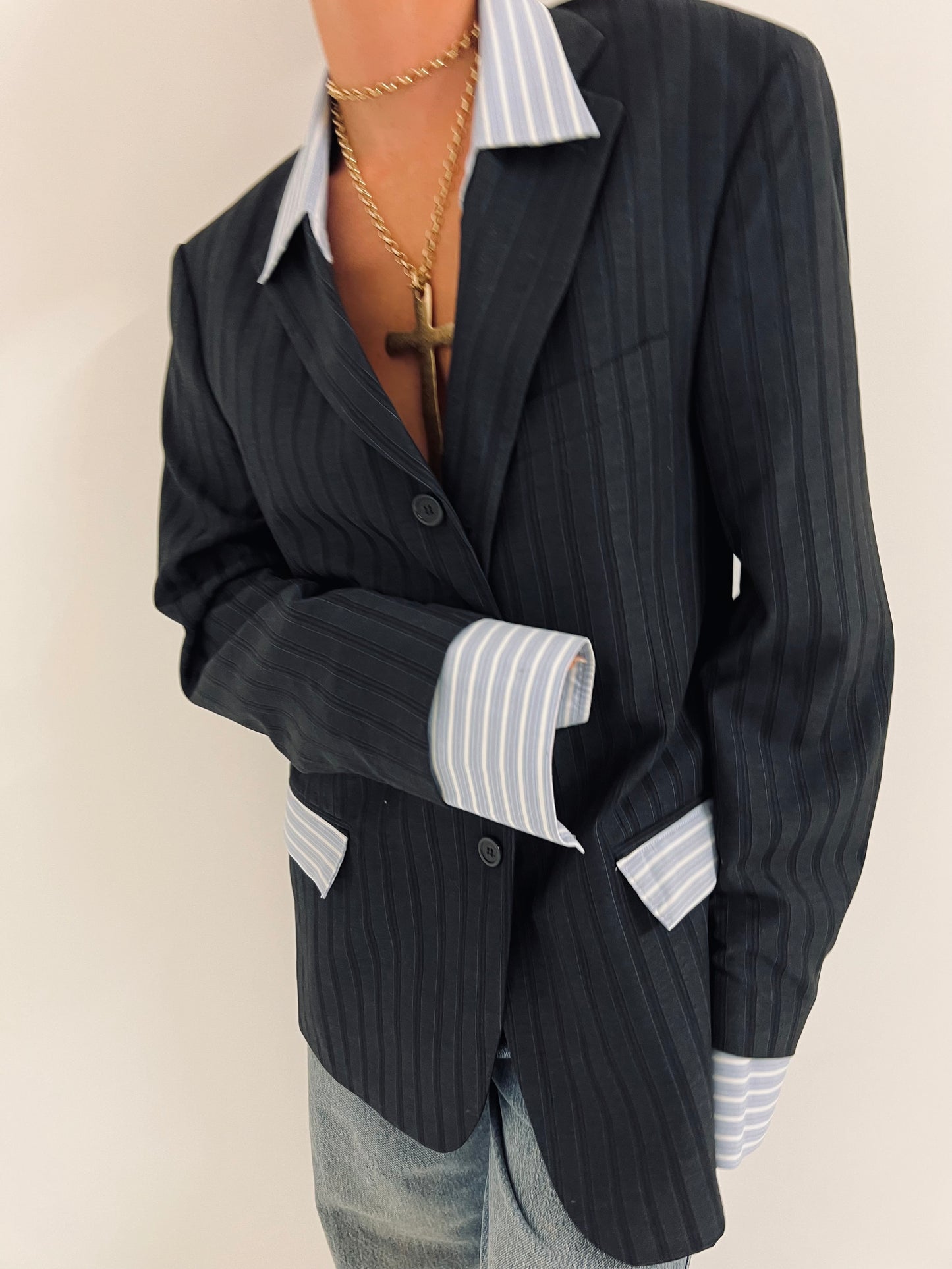 Vintage Pinstripe Shirt Blazer