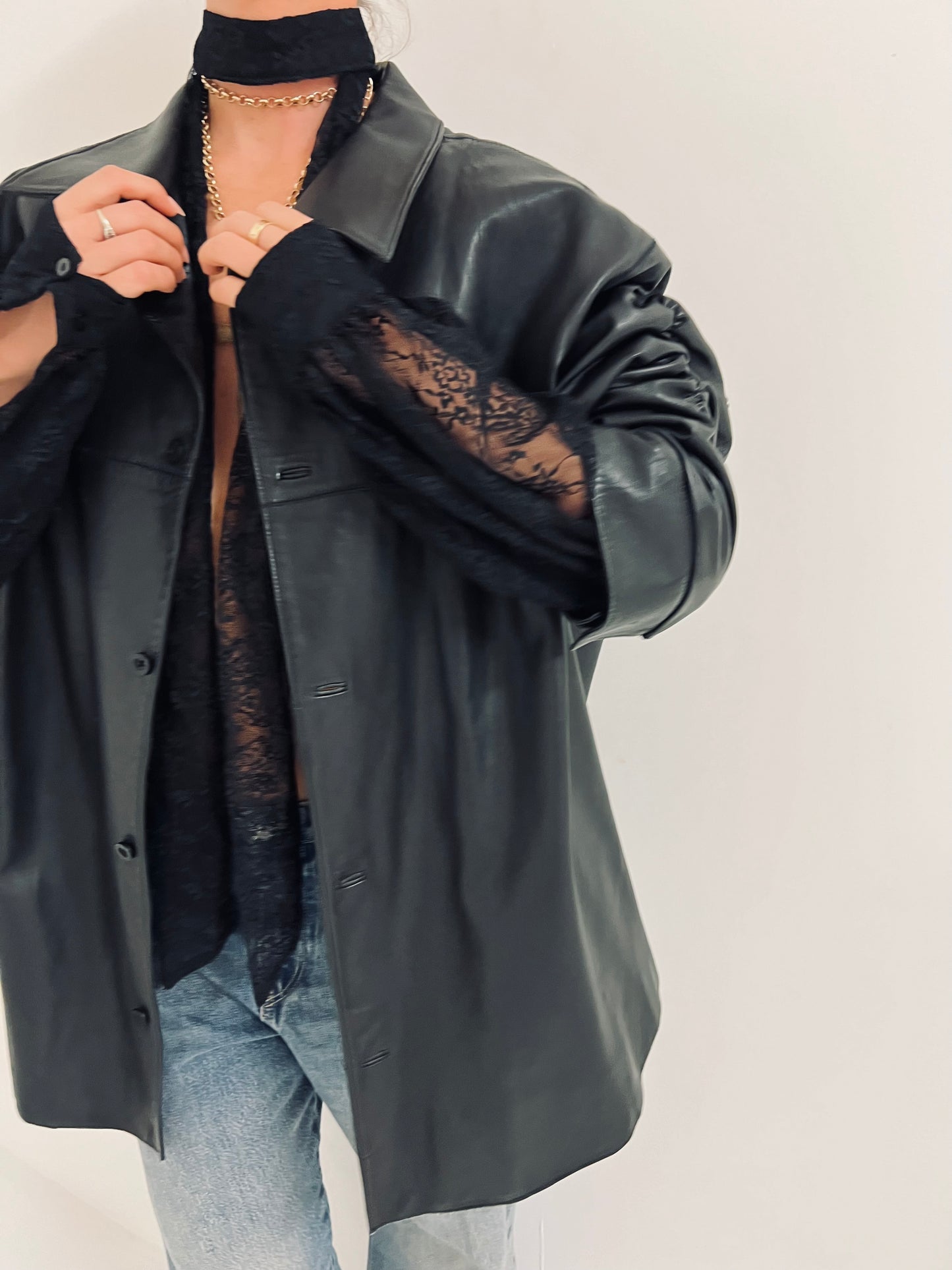 Vintage Lace & Leather Blazer