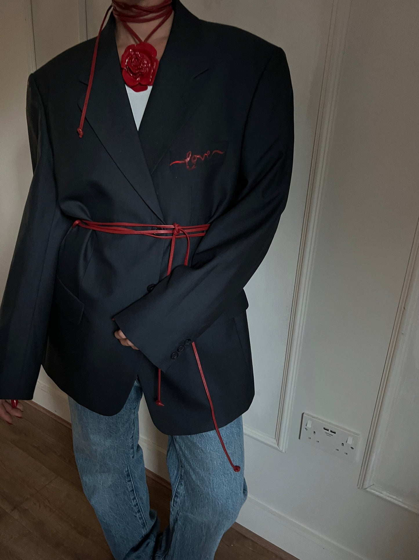 Oversized Navy & Red Dad Blazer
