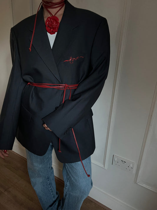 Oversized Navy & Red Dad Blazer