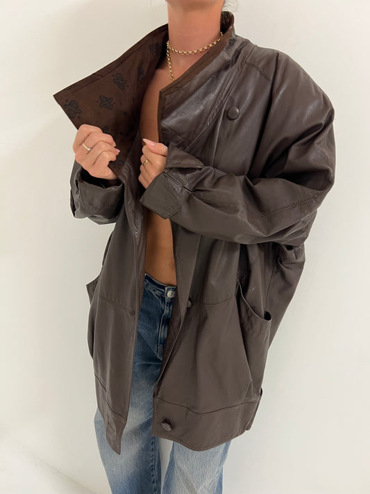 Oversized Brown Leather Jacket