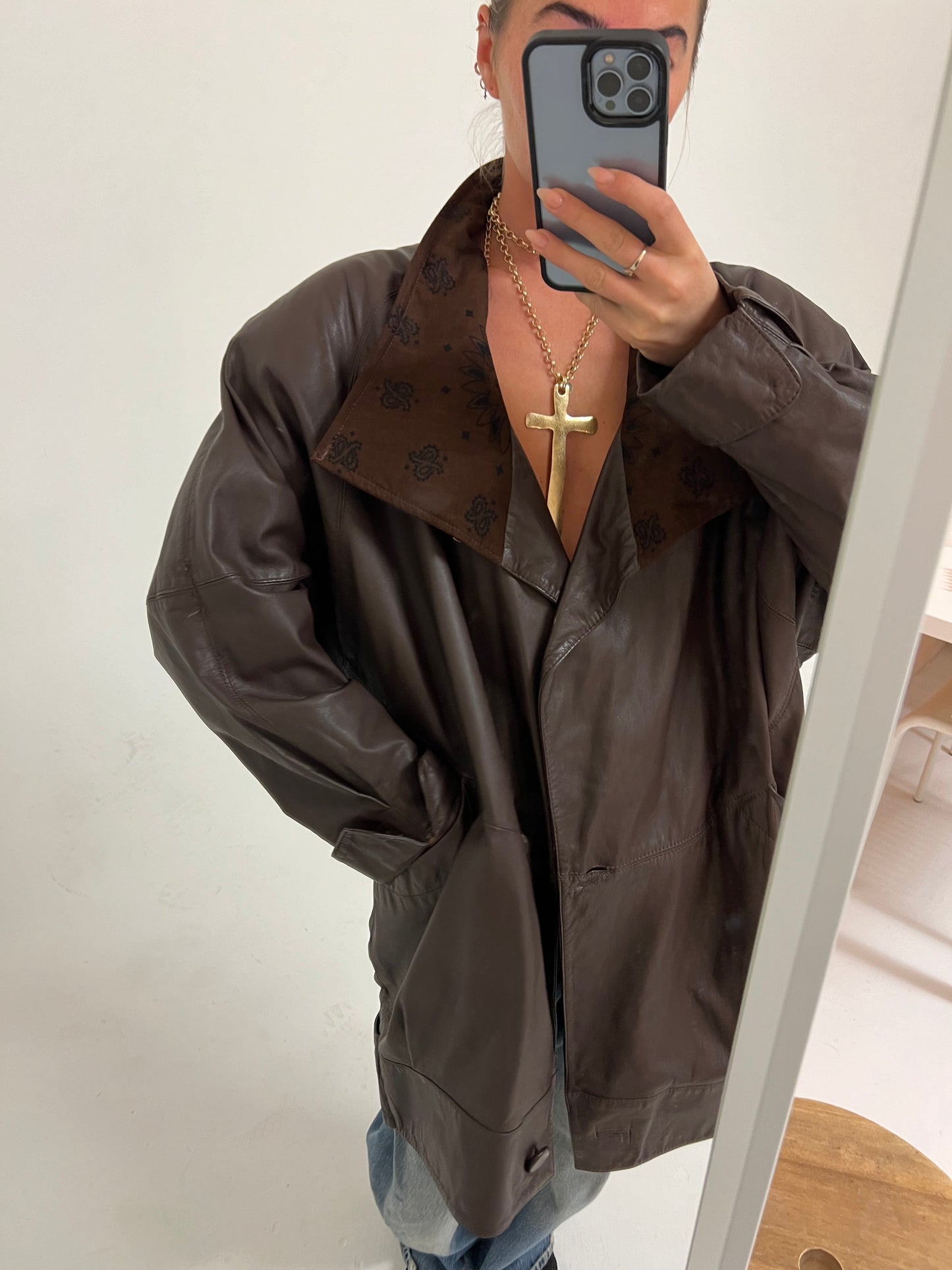Oversized Brown Leather Jacket