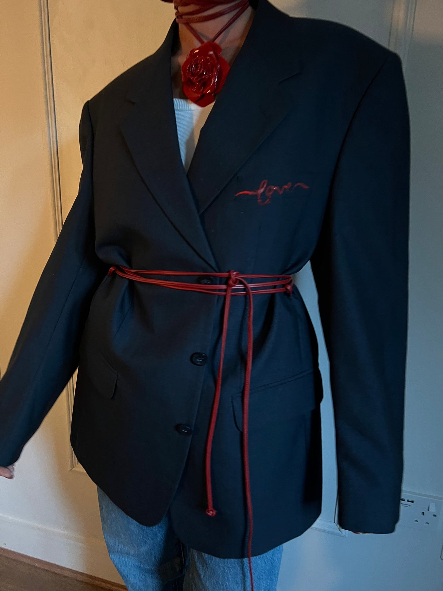 Oversized Navy & Red Dad Blazer