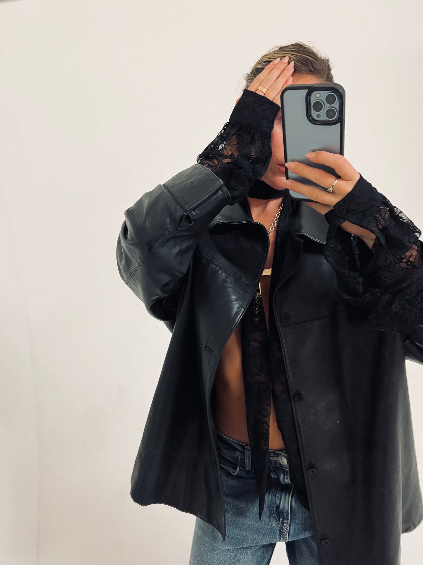 Vintage Lace & Leather Blazer