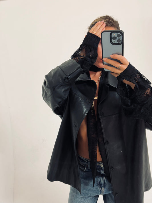 Vintage Lace & Leather Blazer