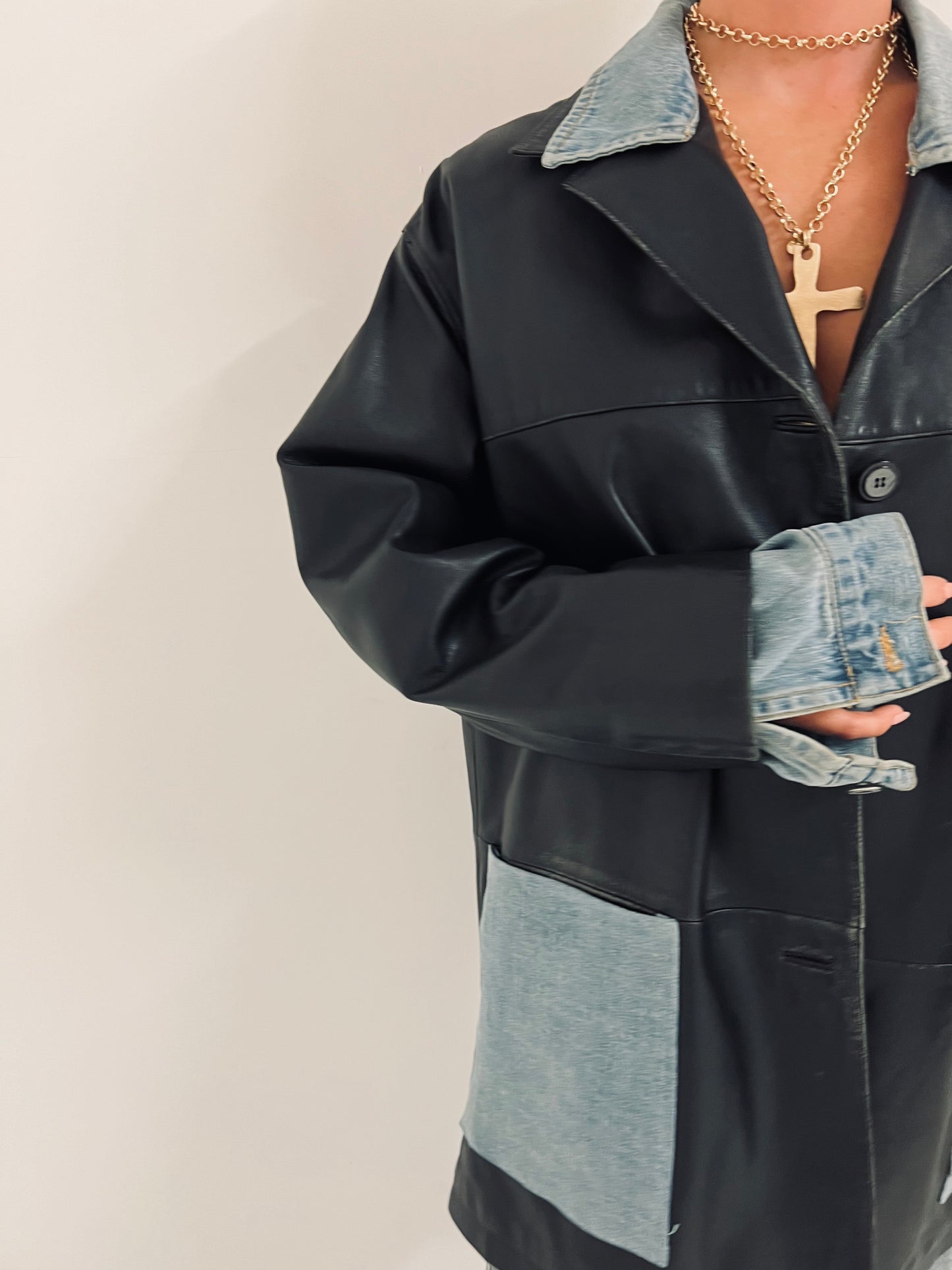 Denim Sprayed Leather Jacket