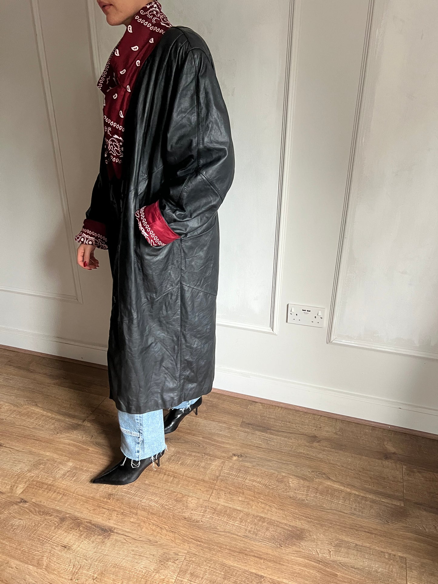 Longline Black Leather Bandana Trench