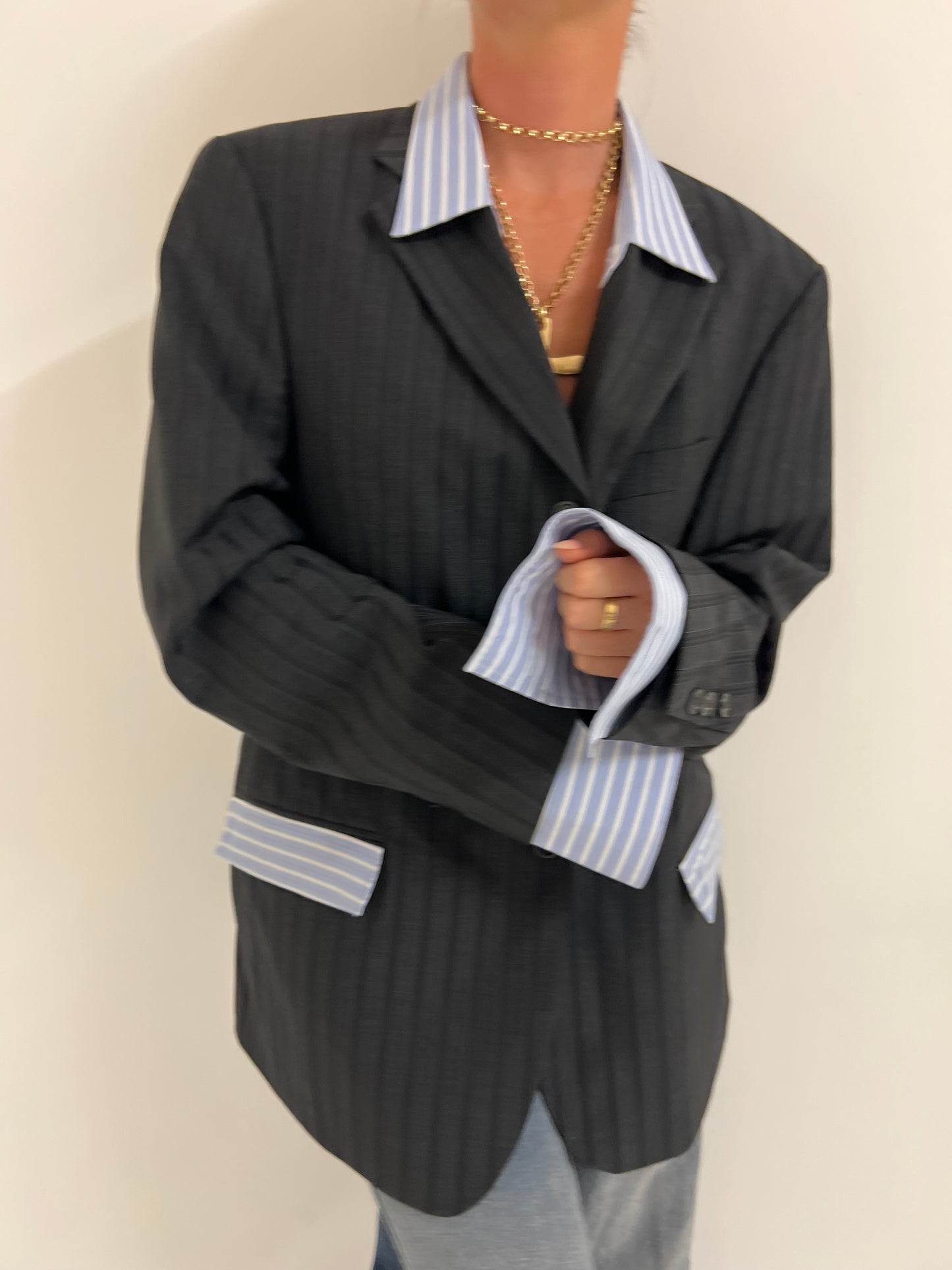 Vintage Pinstripe Shirt Blazer