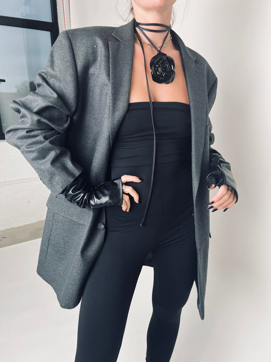Oversized Grey Wool Vintage Blazer
