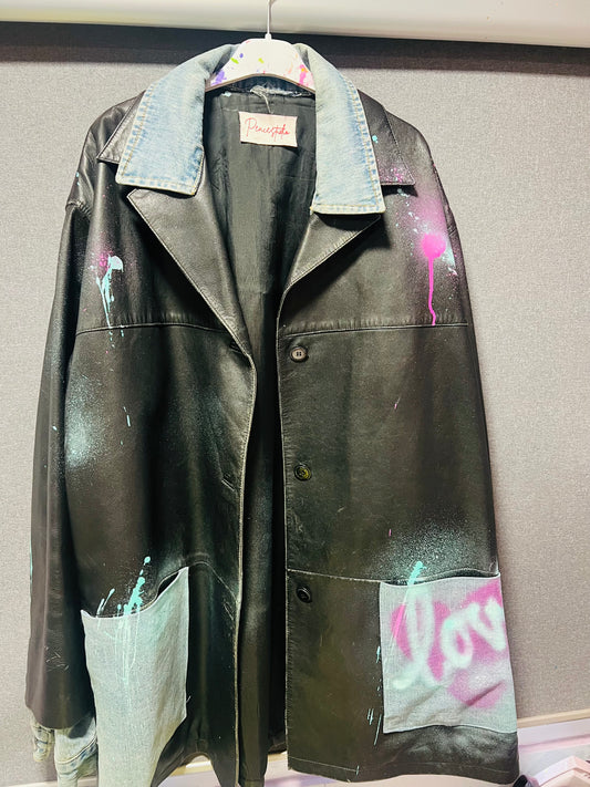Denim Sprayed Leather Jacket