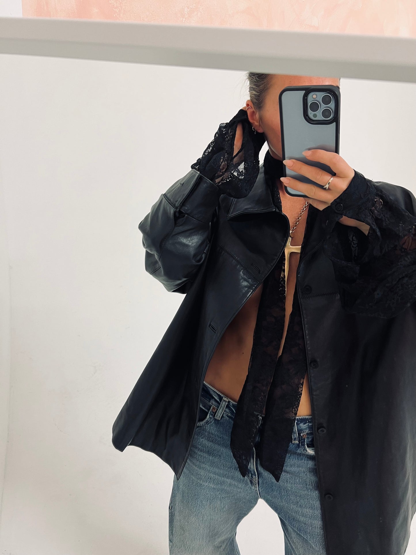 Vintage Lace & Leather Blazer