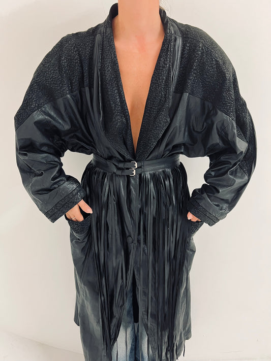 Vintage Black Leather Belt Trench