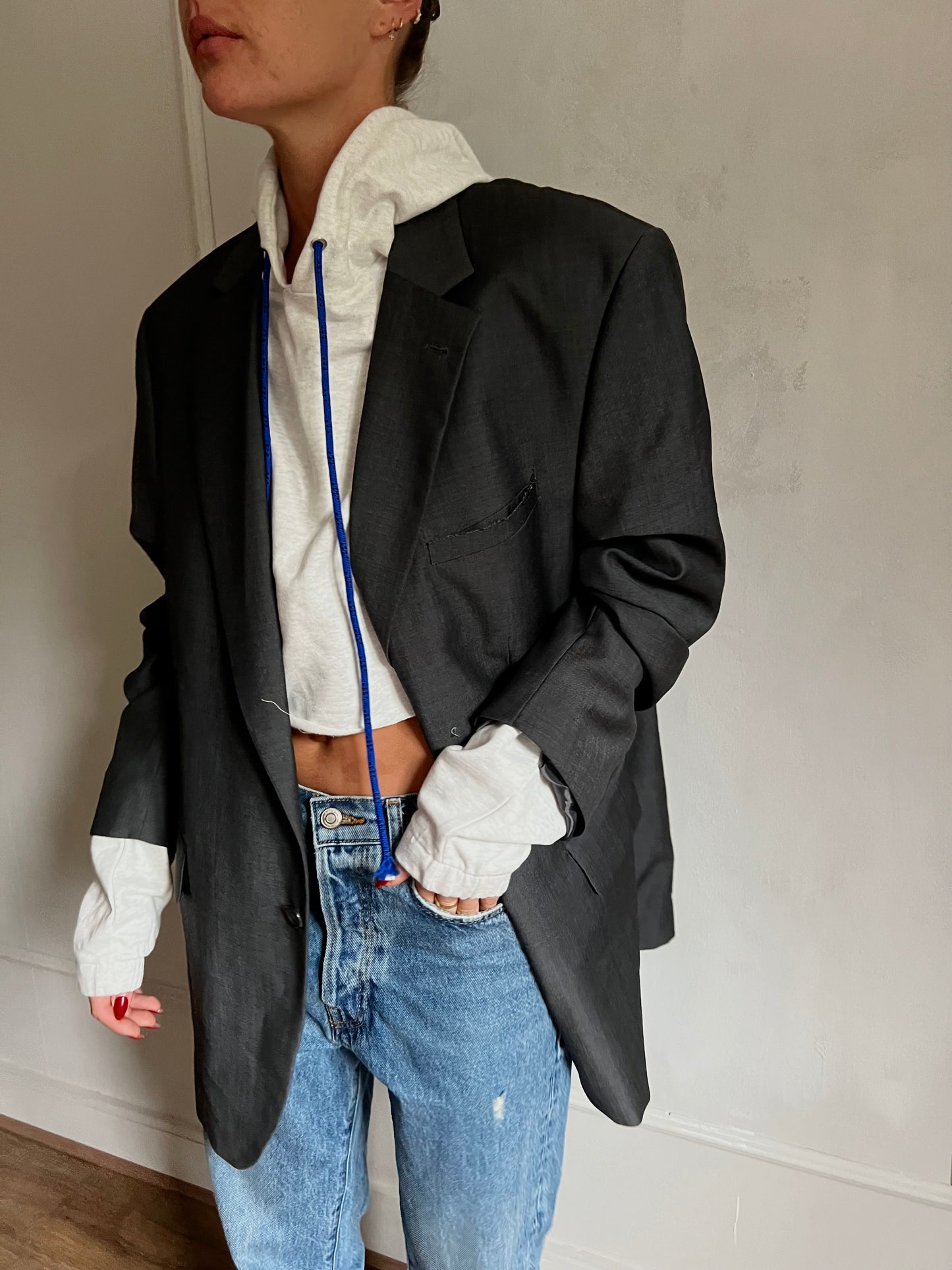 Oversized Grey Blazer With Hood