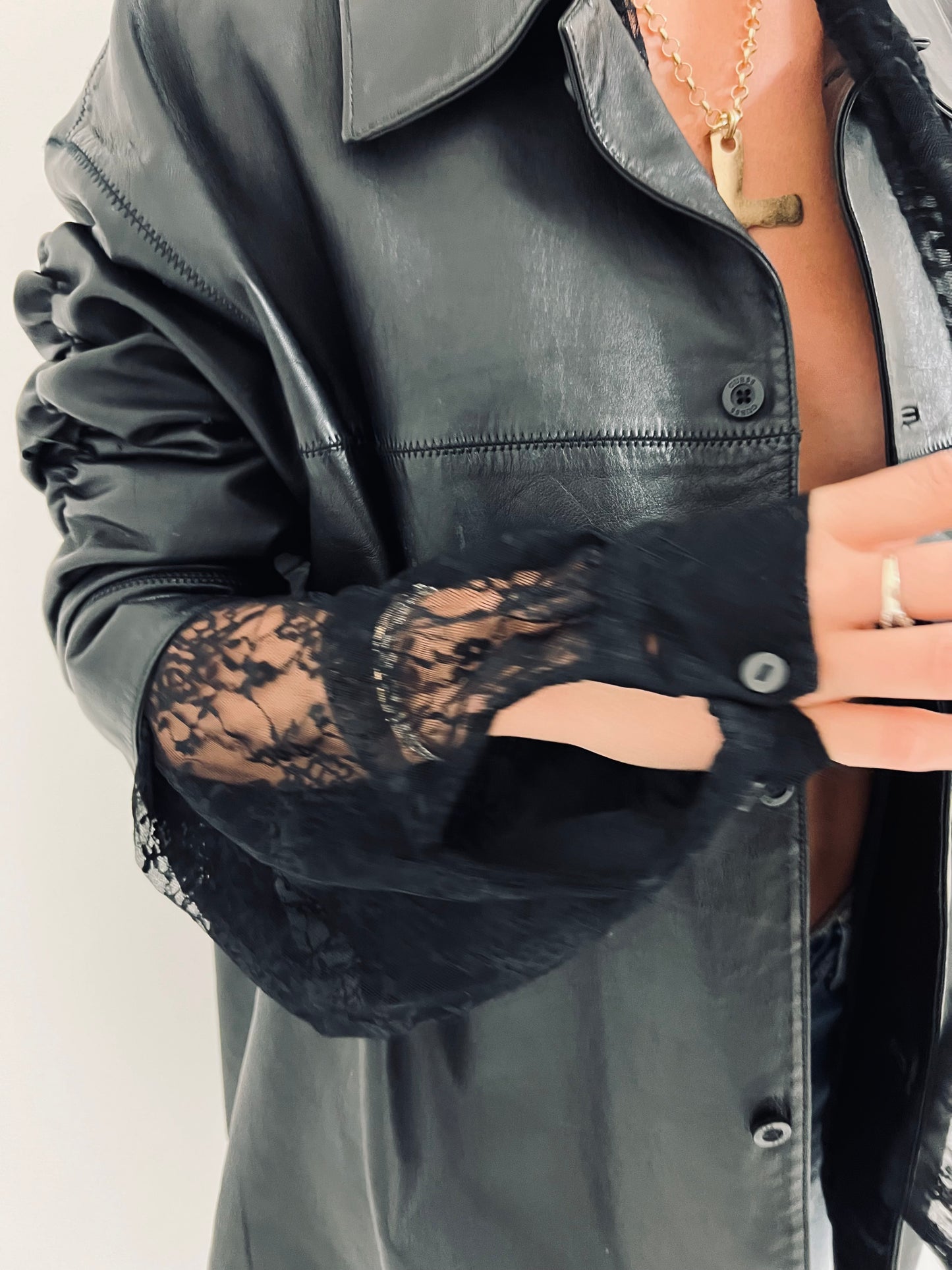 Vintage Lace & Leather Blazer