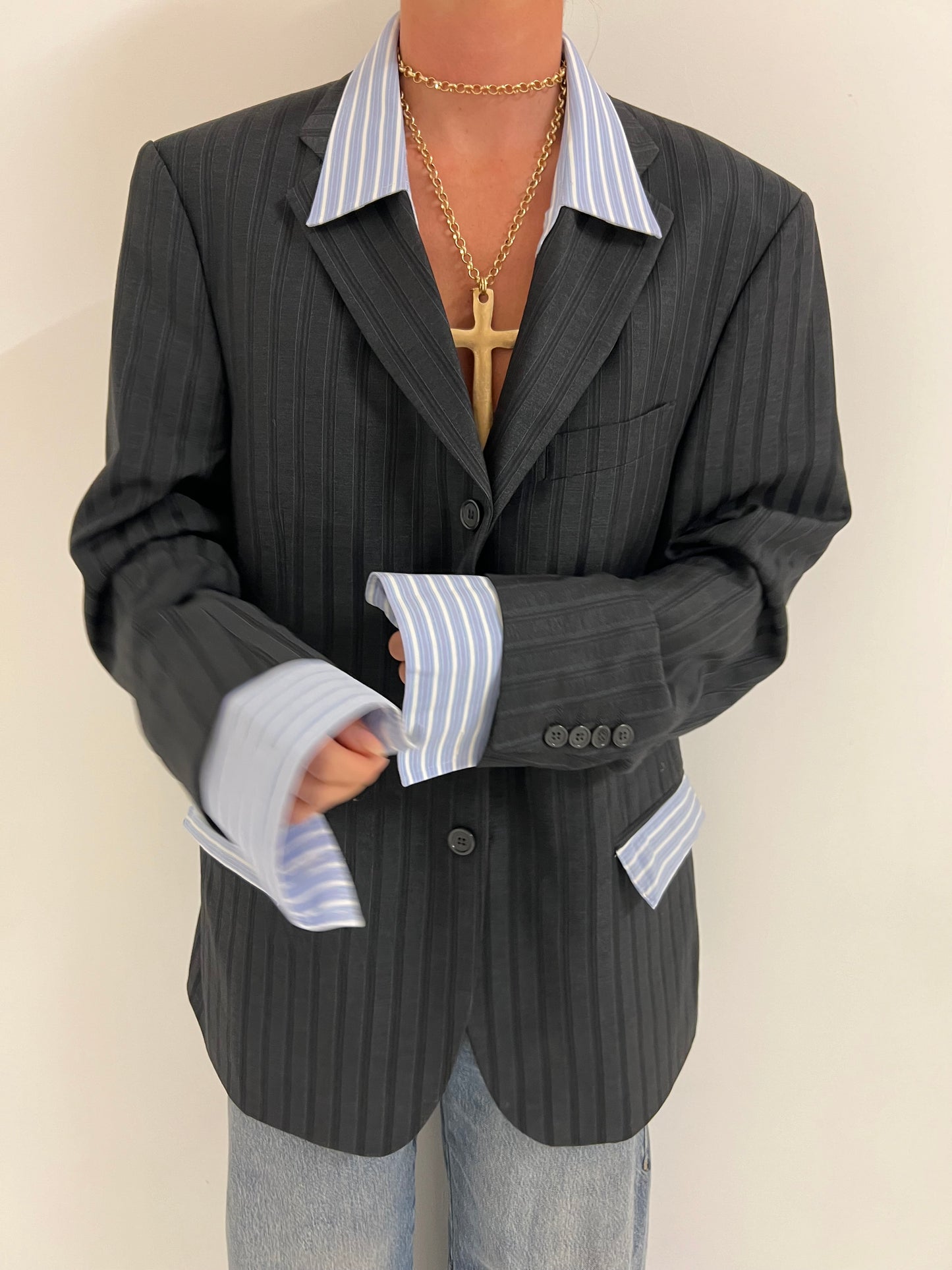 Vintage Pinstripe Shirt Blazer