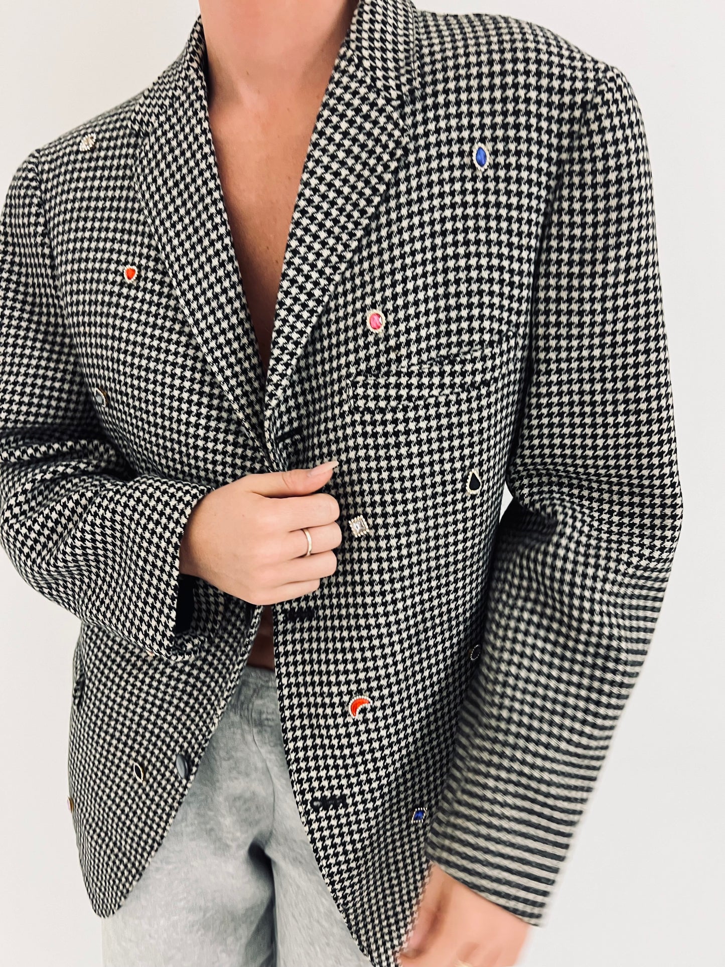 Vintage Dogtooth Charm Blazer